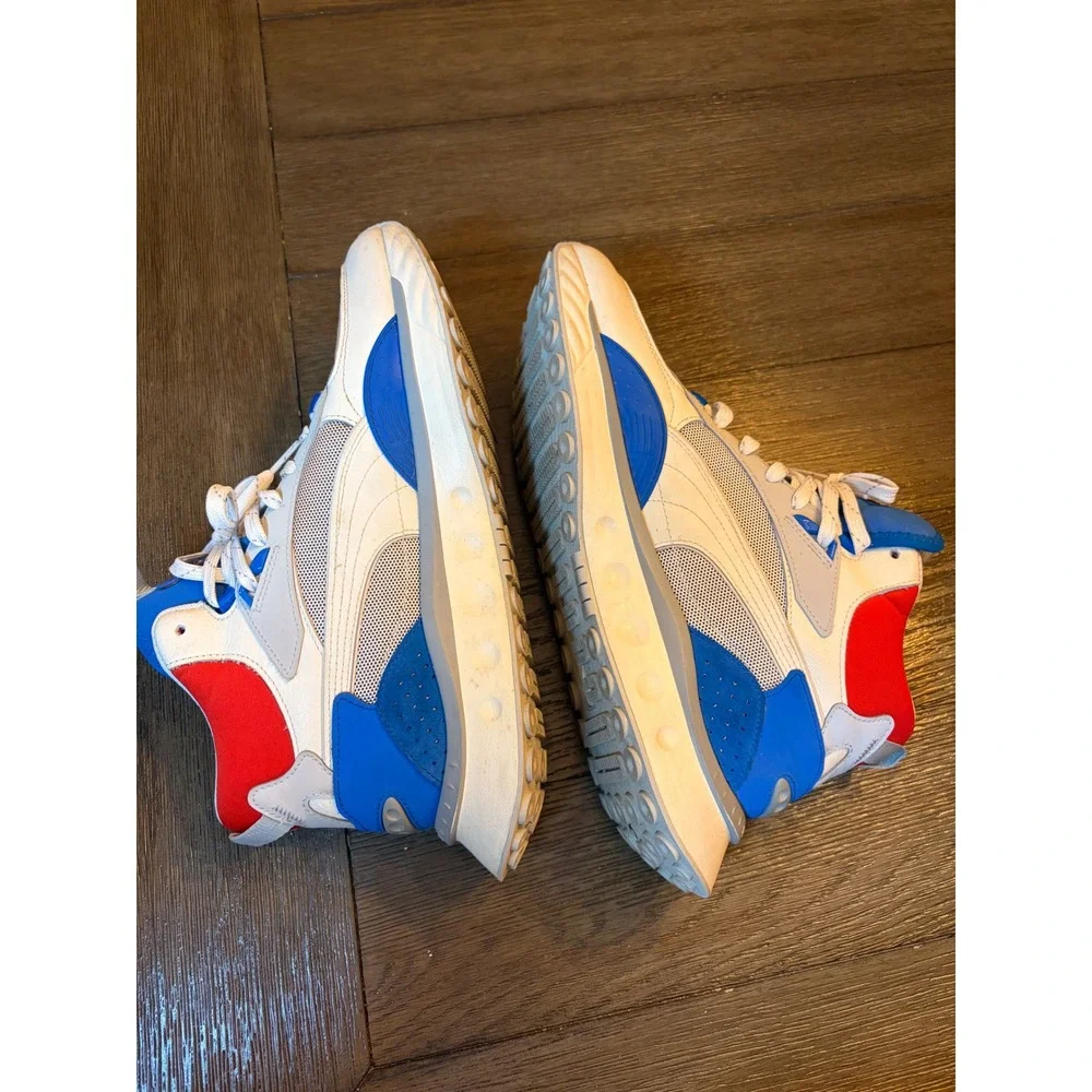 Puma Wild Rider Mid Mens White Blue Red Sneakers Sporty Colorblock Lifestyle